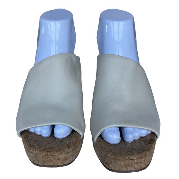 Women's Vince Wyatt-E Flax Leather Open Toe Cork Heel Slip-On Wedge Sandals 6M - Picture 7 of 14